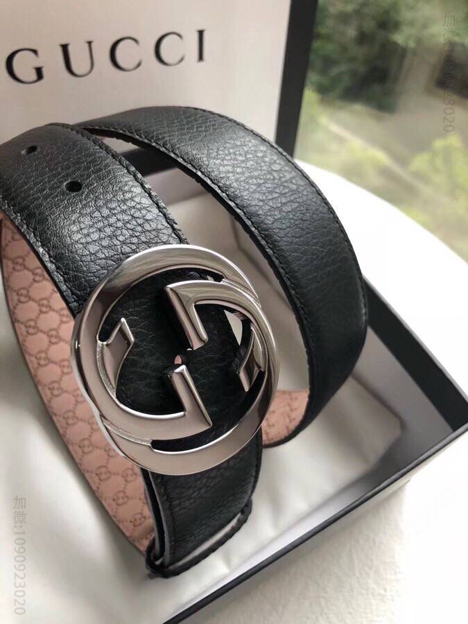 新款3.5cm男女同款全皮黑色复古金扣银扣GG腰带