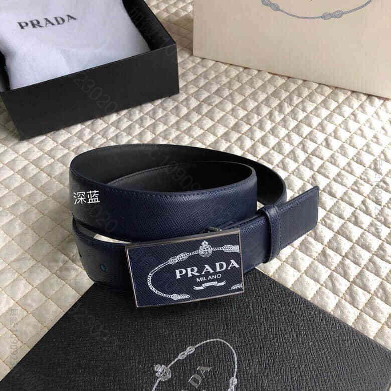 PRADA普拉达男款字母logo十字纹腰带3.5cm