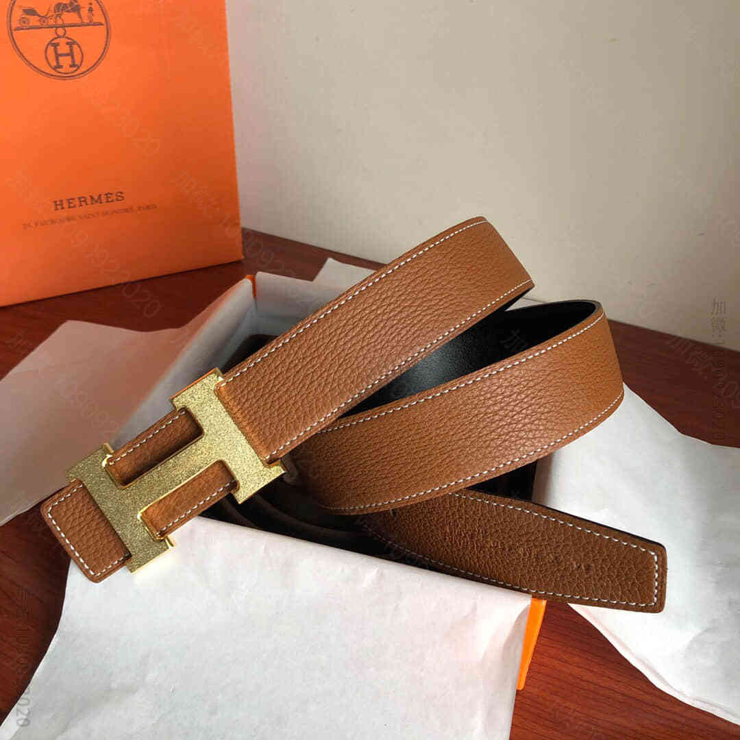 Hermes爱马仕 精钢h滚砂金属挂扣，搭配双面原版皮男款3.8cm腰带