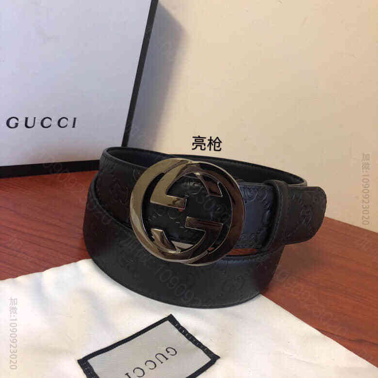 古弛意大利制造经典双G压花进口牛皮腰带皮带38mm