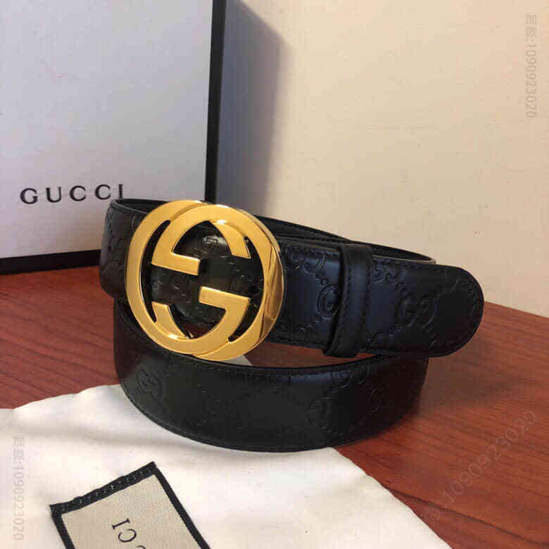 古弛意大利制造经典双G压花进口牛皮腰带皮带38mm