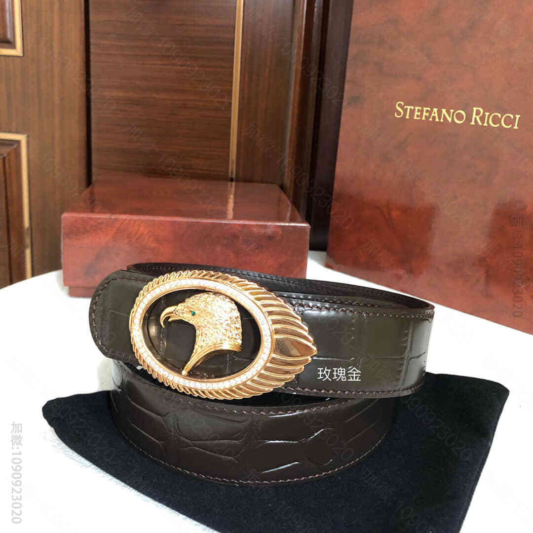 STEFANORICCI史蒂芬.劳尼治专柜款精钢鹰头镶嵌钻扣3.8cm腰带
