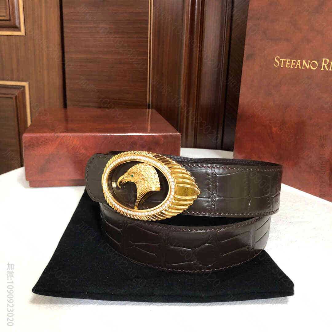 STEFANORICCI史蒂芬.劳尼治专柜款精钢鹰头镶嵌钻扣3.8cm腰带