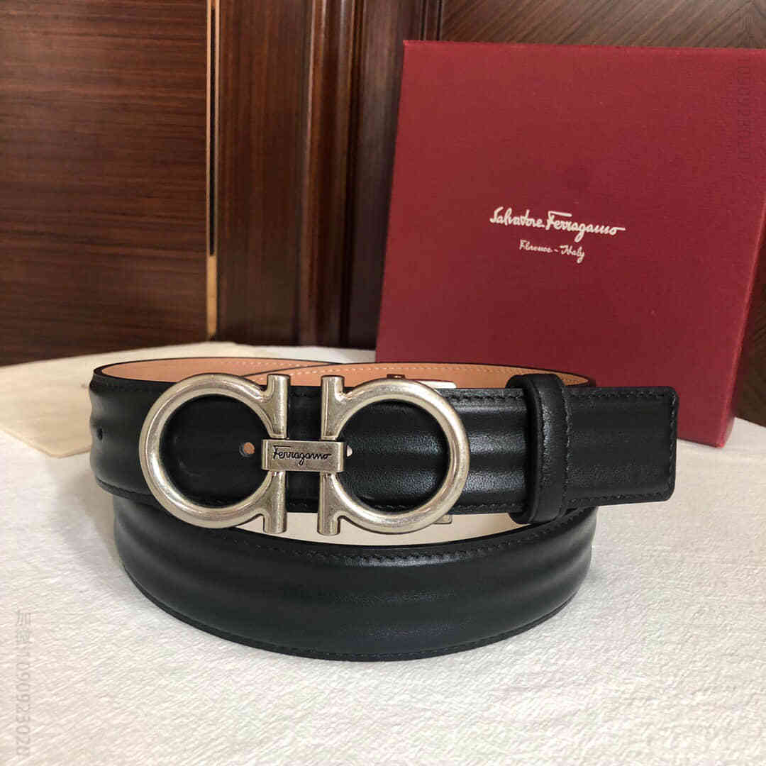 SalvatoreFerragamo菲拉格慕男士3.5cm精品专柜版型复古风夹扣，进口双面头层牛皮波浪纹理腰带，可剪裁