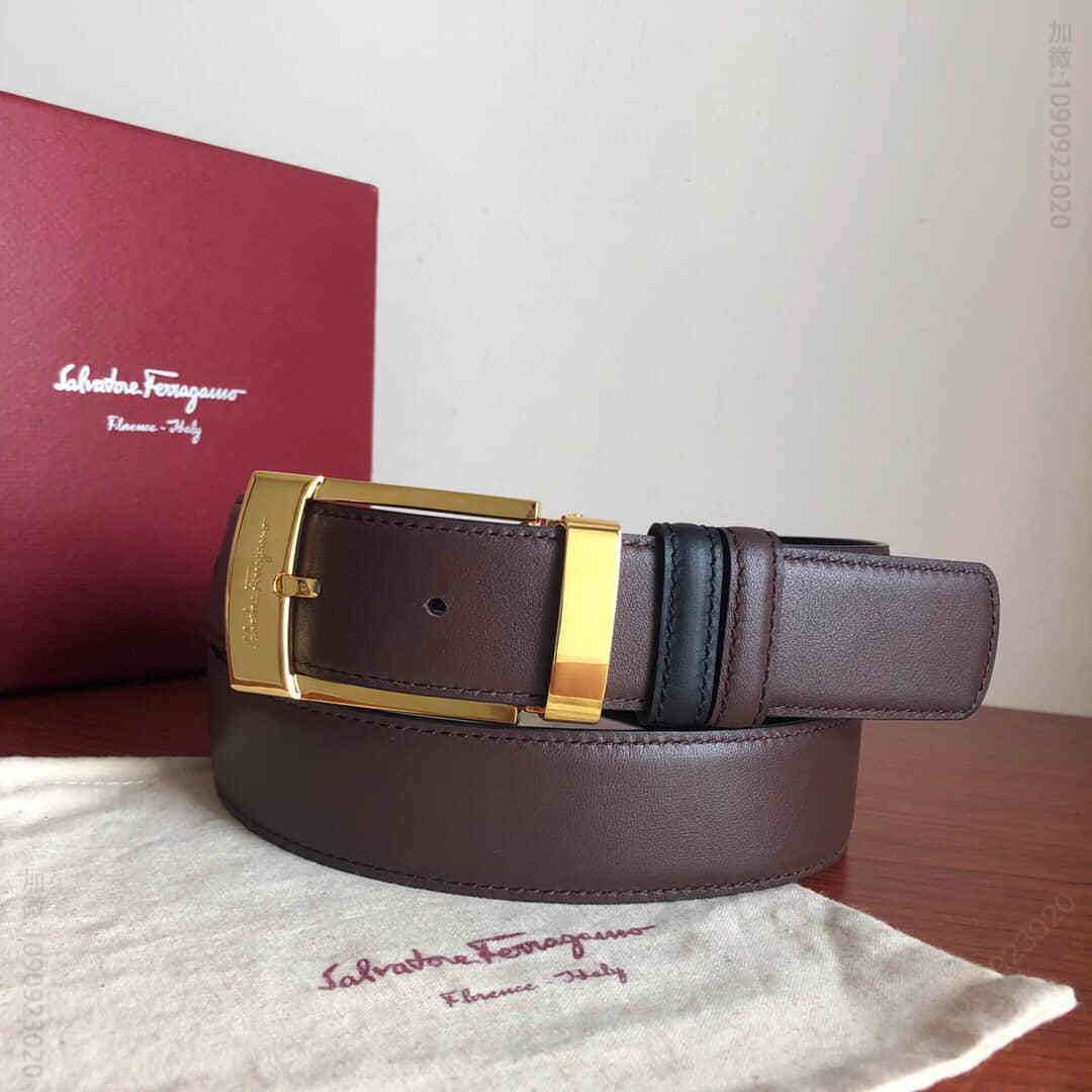 SalvatoreFerragamo菲拉格慕男士3.5cm精品针式扣，进口双面头层牛皮腰带，可剪裁