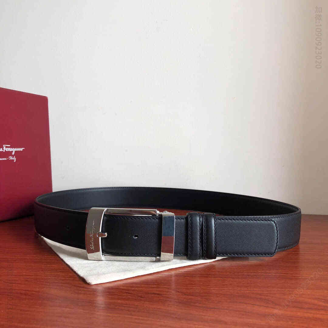 SalvatoreFerragamo菲拉格慕男士3.5cm精品针式扣，进口双面头层牛皮腰带，可剪裁