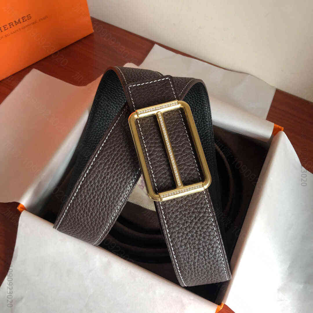 Hermes男款3.8cm精钢镶嵌钻扣，搭配两面用原版皮腰带