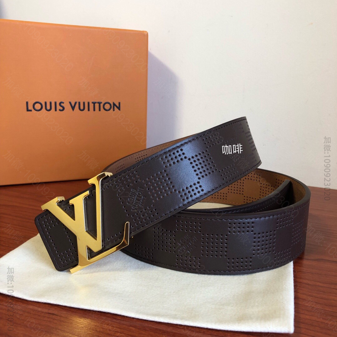 LOUIS VUITTON路易威登 头层牛皮方格冲孔工艺腰带 4.0cm