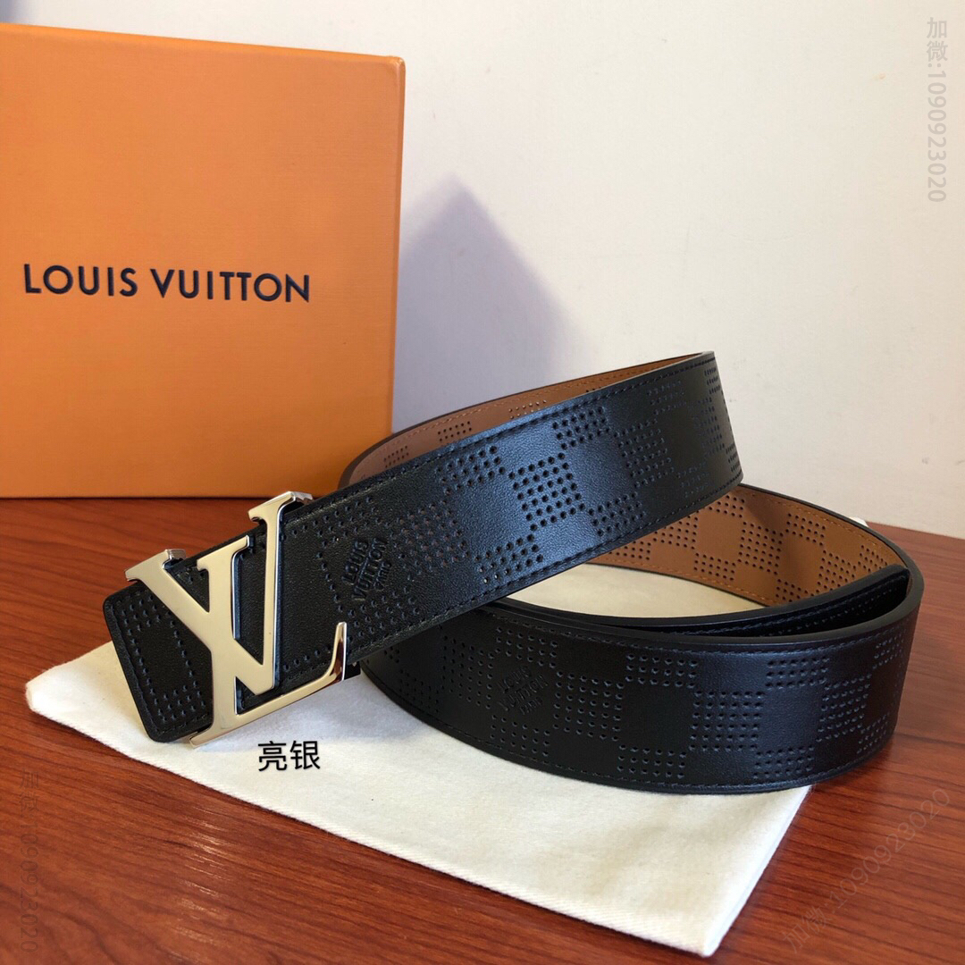 LOUIS VUITTON路易威登 头层牛皮方格冲孔工艺腰带 4.0cm