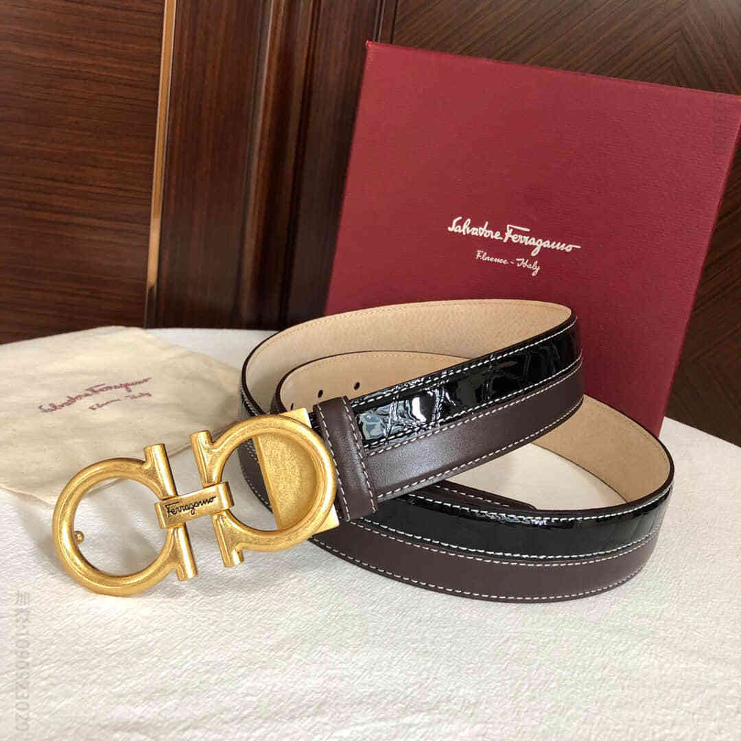 SalvatoreFerragamo菲拉格慕男士3.5cm精品专柜版型复古风夹扣，进口头层牛皮拼接款式，可剪裁