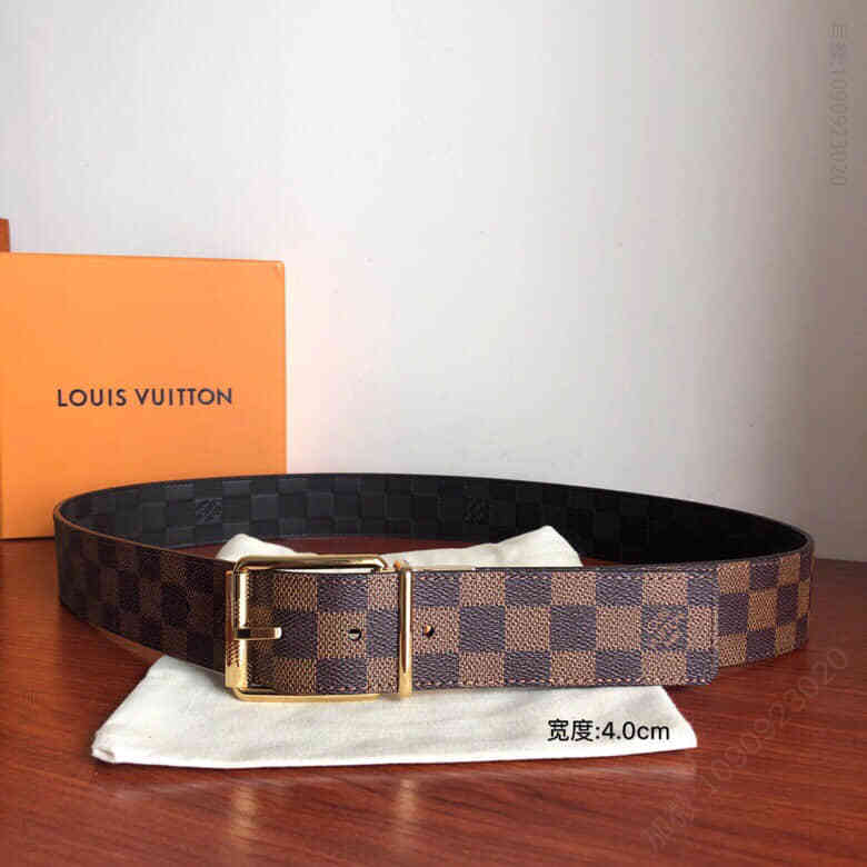 路易威登Damier Print 40mm Reversible 经典格子/老花旋转针式金属扣双面用腰带