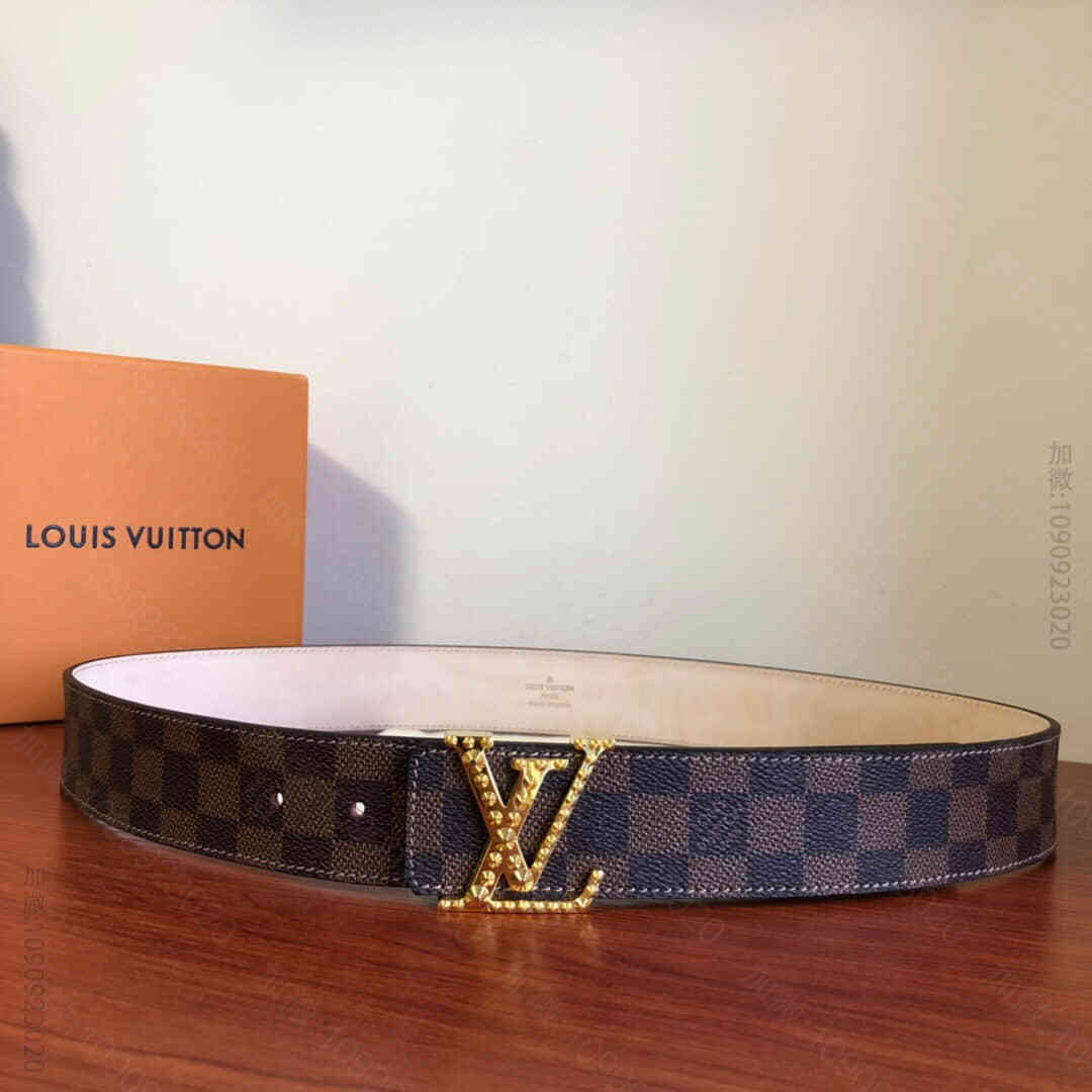 LOUIS VUITTON1853经典格子/老花磨砂内衬 结合时尚铆钉字母扣3.8cm腰带 原单LV腰带 M58785 