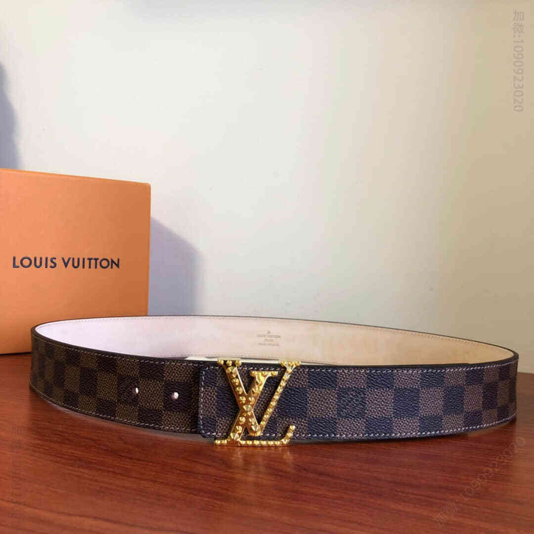 LOUIS VUITTON1853经典格子/老花磨砂内衬，结合时尚铆钉字母扣3.8cm腰带