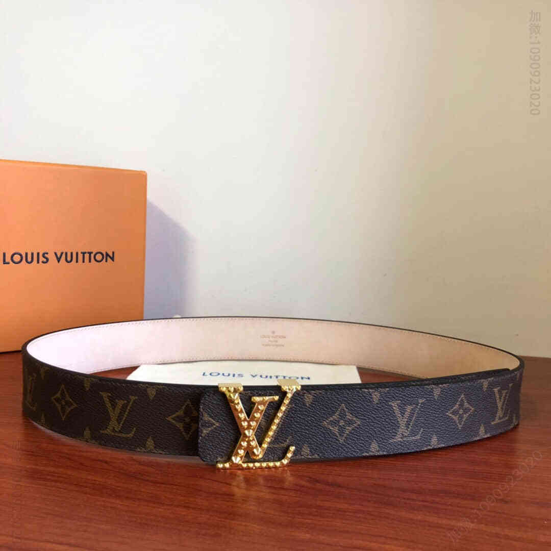 LOUIS VUITTON1853经典格子/老花磨砂内衬，结合时尚铆钉字母扣3.8cm腰带