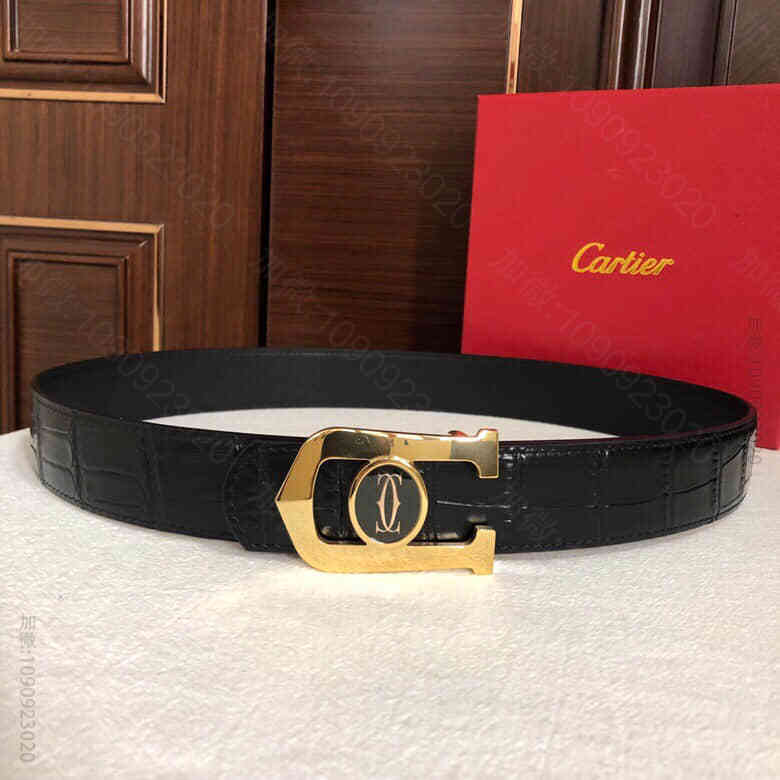 Cartier卡地亚精钢滴胶金属扣头层牛皮精仿鳄鱼皮男士3.5cm腰带