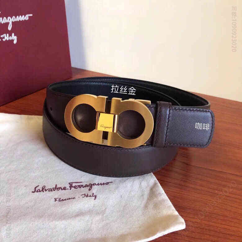 菲拉格慕男士牛皮黑色黑棕色双面可用经典永恒专柜版型板扣腰带3.5cm