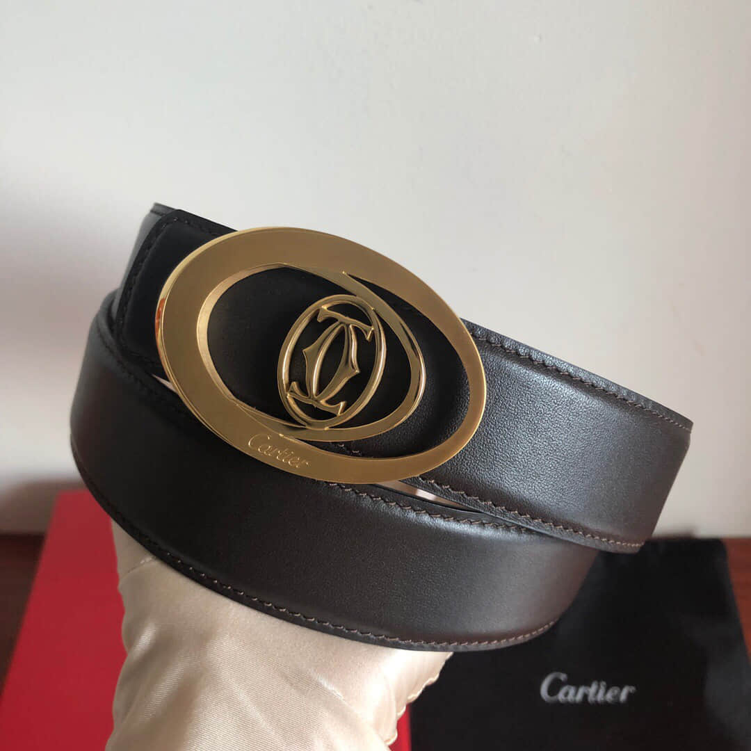 Cartier卡地亚精钢双C镂空金属扣进口牛皮磨砂内里3.5cm腰带