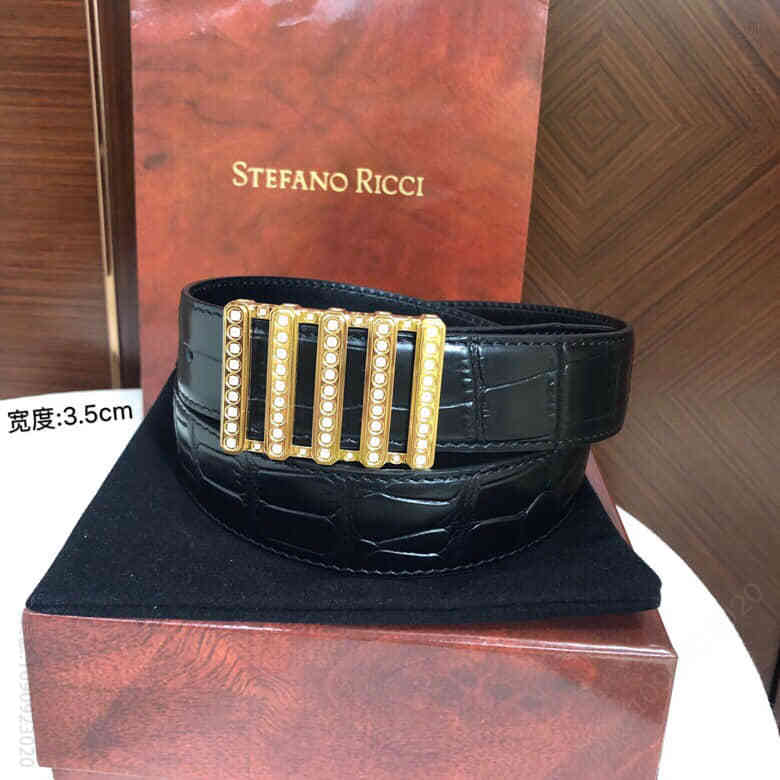 STEFANORICCI史蒂芬.劳尼治进口头层牛皮精仿鳄鱼纹腰带3.5cm
