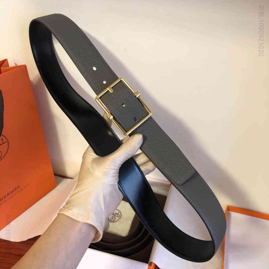 Hermes爱马仕 精品针式金属扣搭配进口牛皮38毫米Saddle双面外用腰带 爱马仕腰带