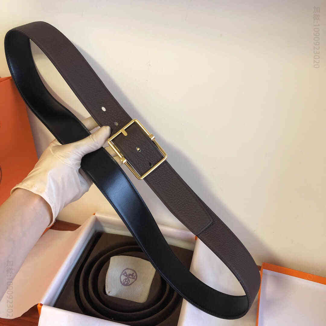 Hermes爱马仕 精品针式金属扣搭配进口牛皮38毫米Saddle双面外用腰带