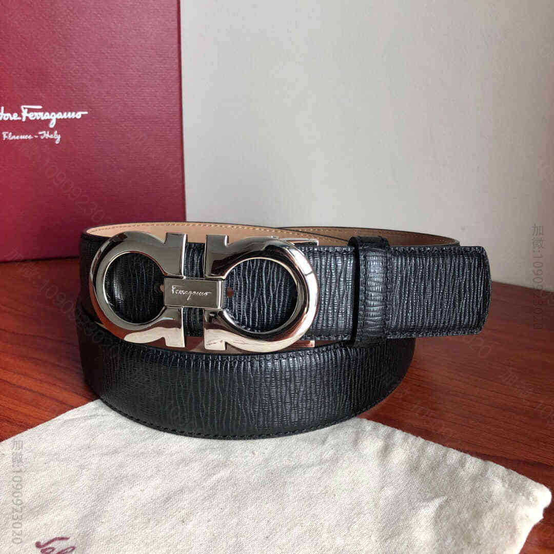 SalvatoreFerragamo菲拉格慕头层牛皮十字纹理双圈夹扣男士3....