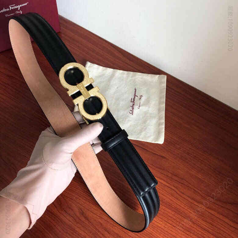 SalvatoreFerragamo菲拉格慕进口双面头层牛皮波浪纹理腰带3.5cm