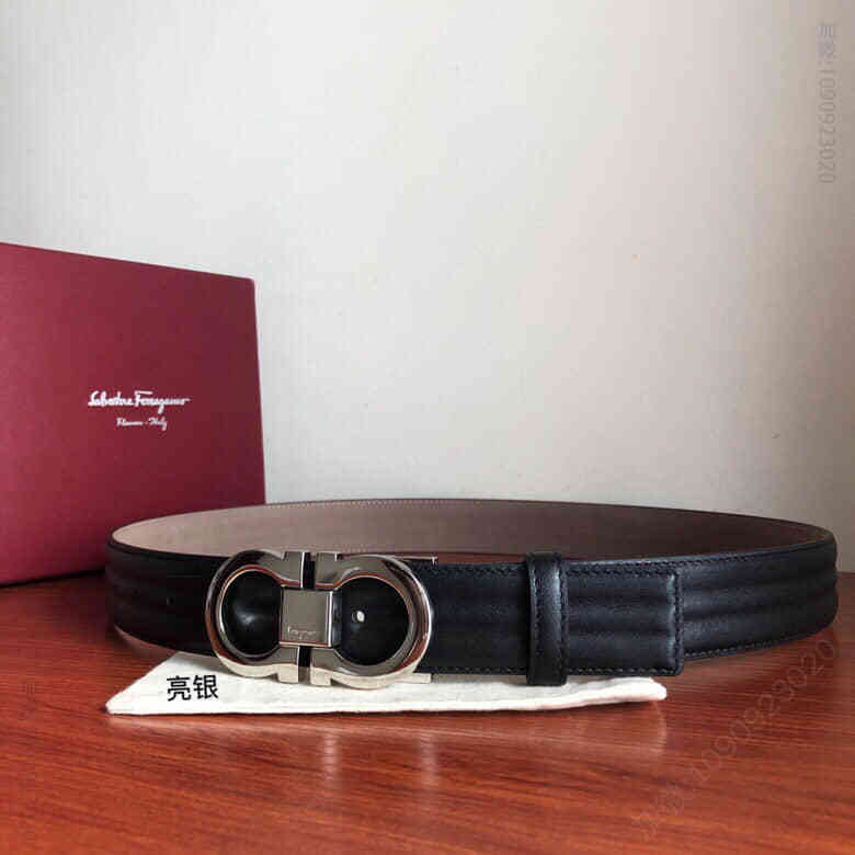 SalvatoreFerragamo菲拉格慕进口双面头层牛皮波浪纹理腰带3.5cm