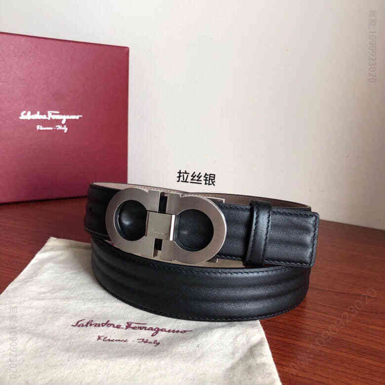 SalvatoreFerragamo菲拉格慕进口双面头层牛皮波浪纹理腰带3.5cm