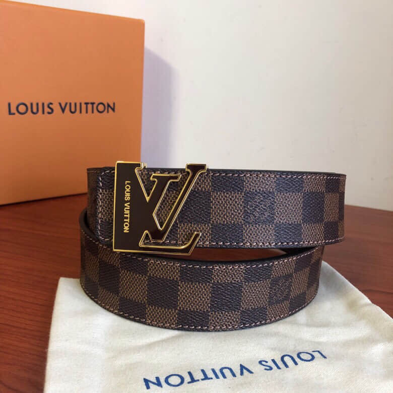 Louis Vuitton路易威登 精钢字母滴胶扣棋盘格/老花腰带男士3.8cm