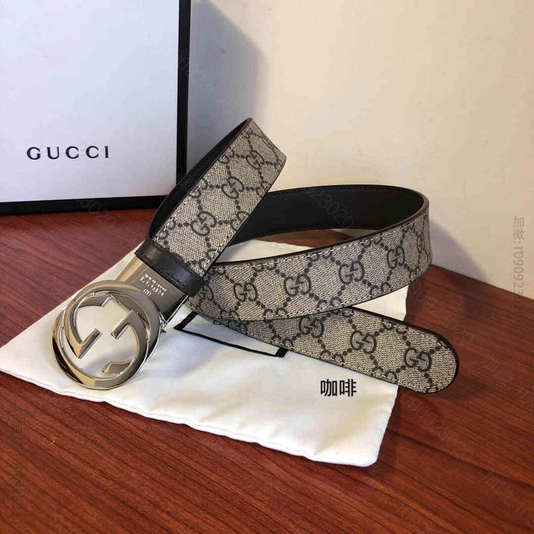 腰带男款双G旋转金属扣，黑棕色牛皮双面可用35mm