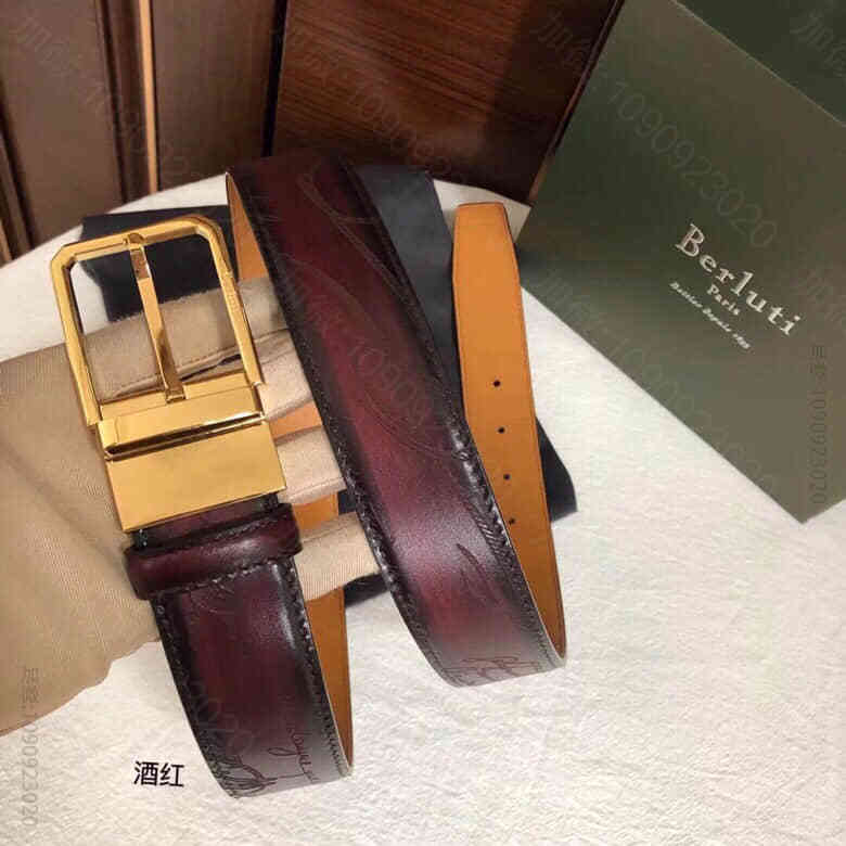 Berluti伯鲁提(又译:伯尔鲁帝)精钢旋转针式金属扣男士35mm腰带