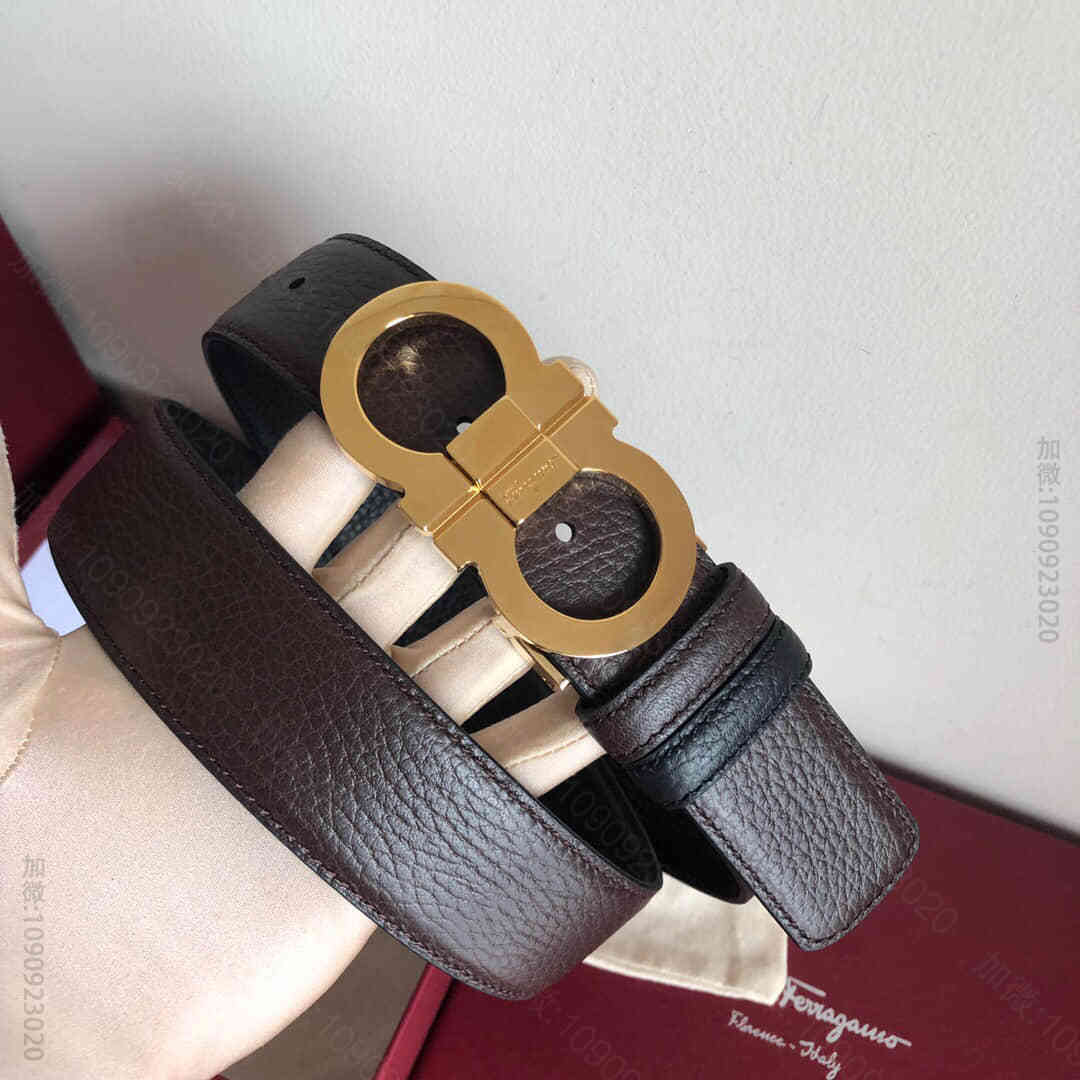 SalvatoreFerragamo菲拉格慕男士3.5cm精品双圈夹扣，头层...