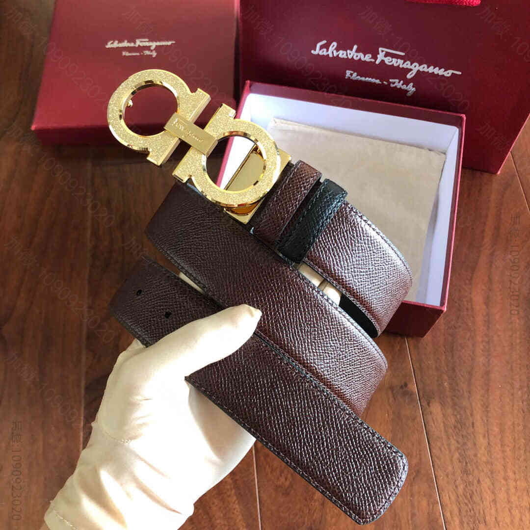 SalvatoreFerragamo菲拉格慕男士3.5cm精钢滚砂夹扣，头层...