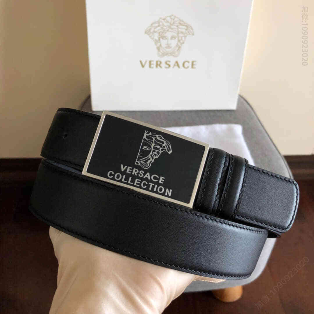 范思哲(Versace)进口牛皮结合品牌标志精钢美杜莎树脂金属夹扣腰带宽度3.5cm