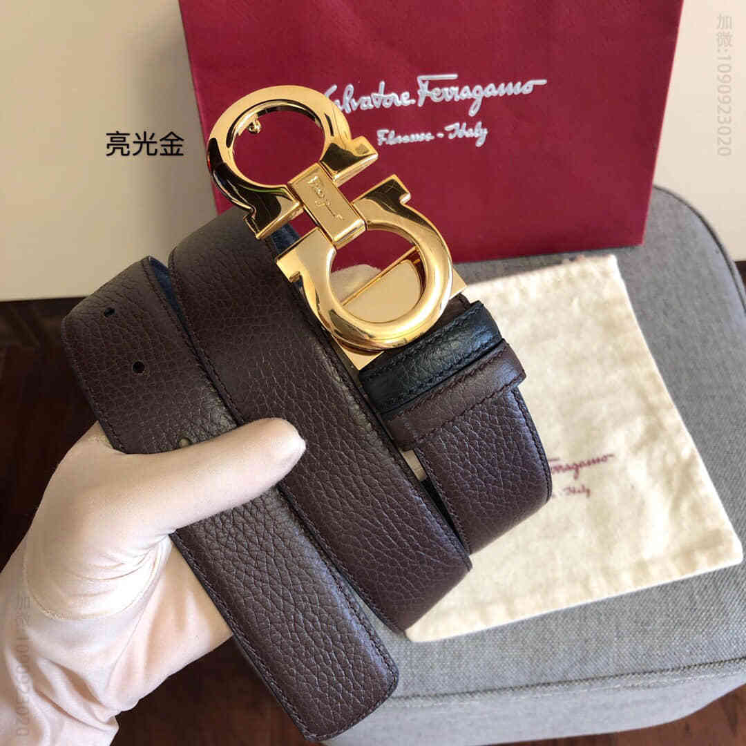SalvatoreFerragamo菲拉格慕男士3.5cm经典金属夹扣，进口头层牛皮腰带