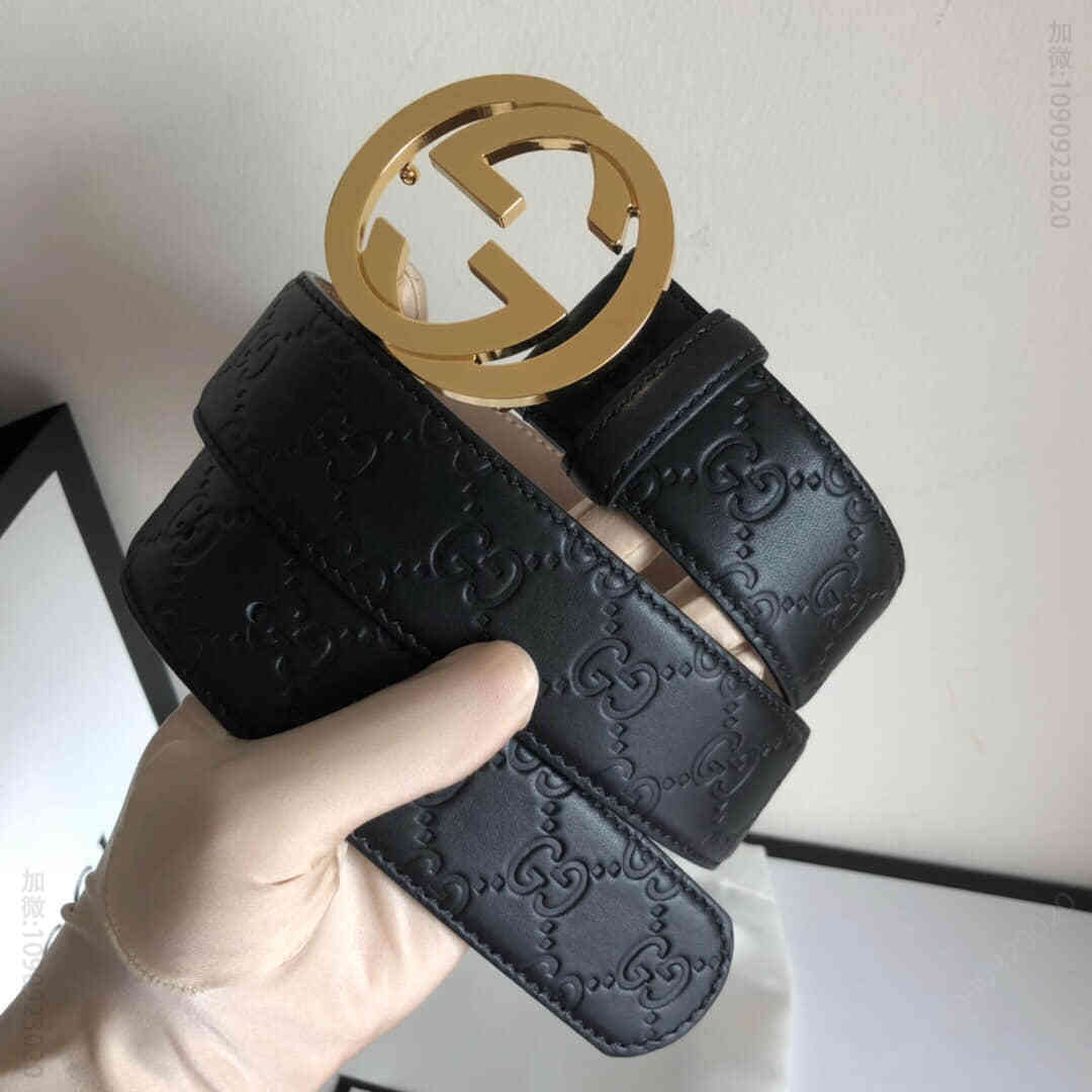G家黑皮细节互扣式双G带扣Signature皮腰带