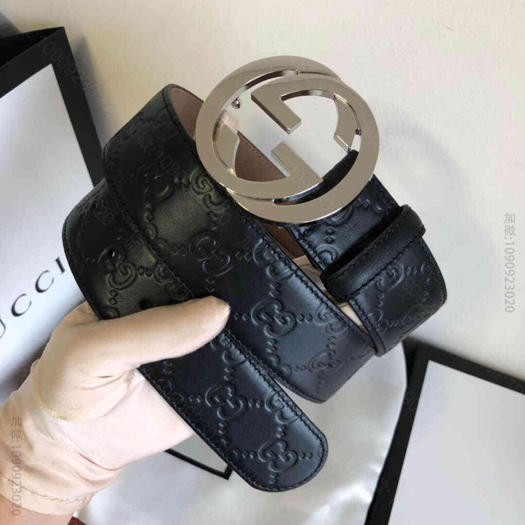 G家黑皮细节互扣式双G带扣Signature皮腰带