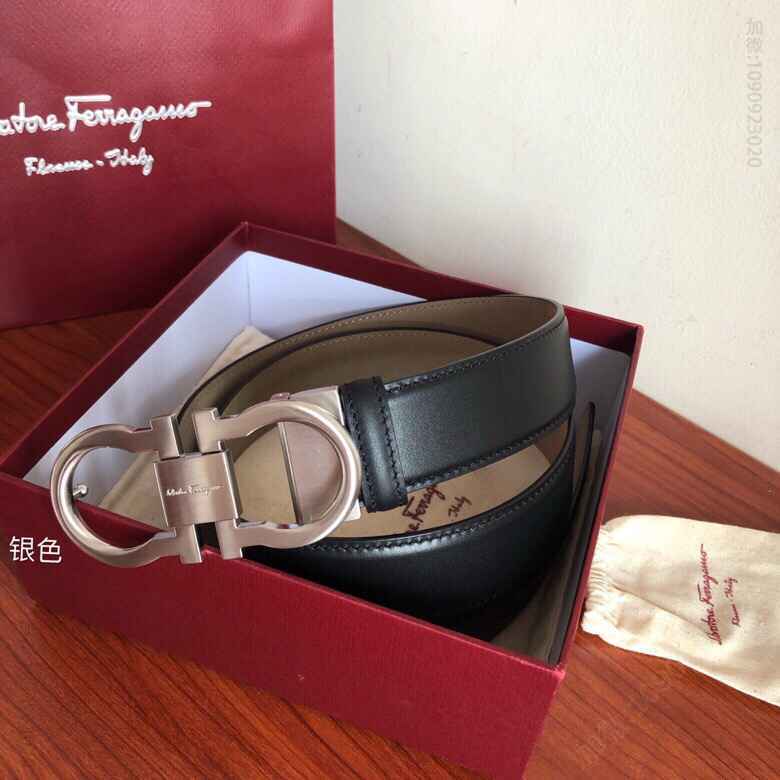 SalvatoreFerragamo菲拉格慕男士3.5cm精致双圈金属夹扣，头层牛皮磨砂内里腰带