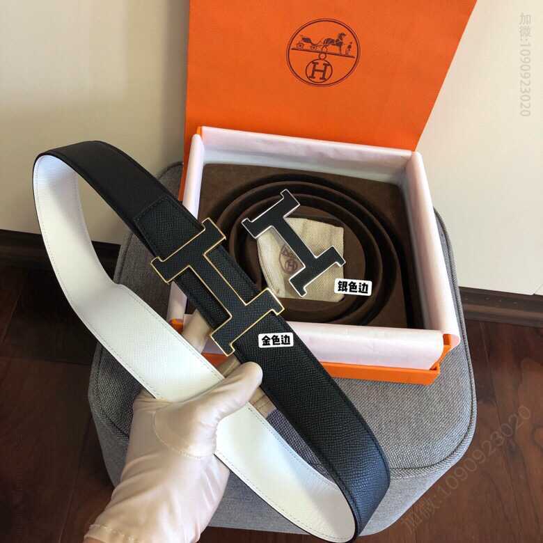 38毫米双面皮腰带搭配精钢四角贴皮面金属挂扣