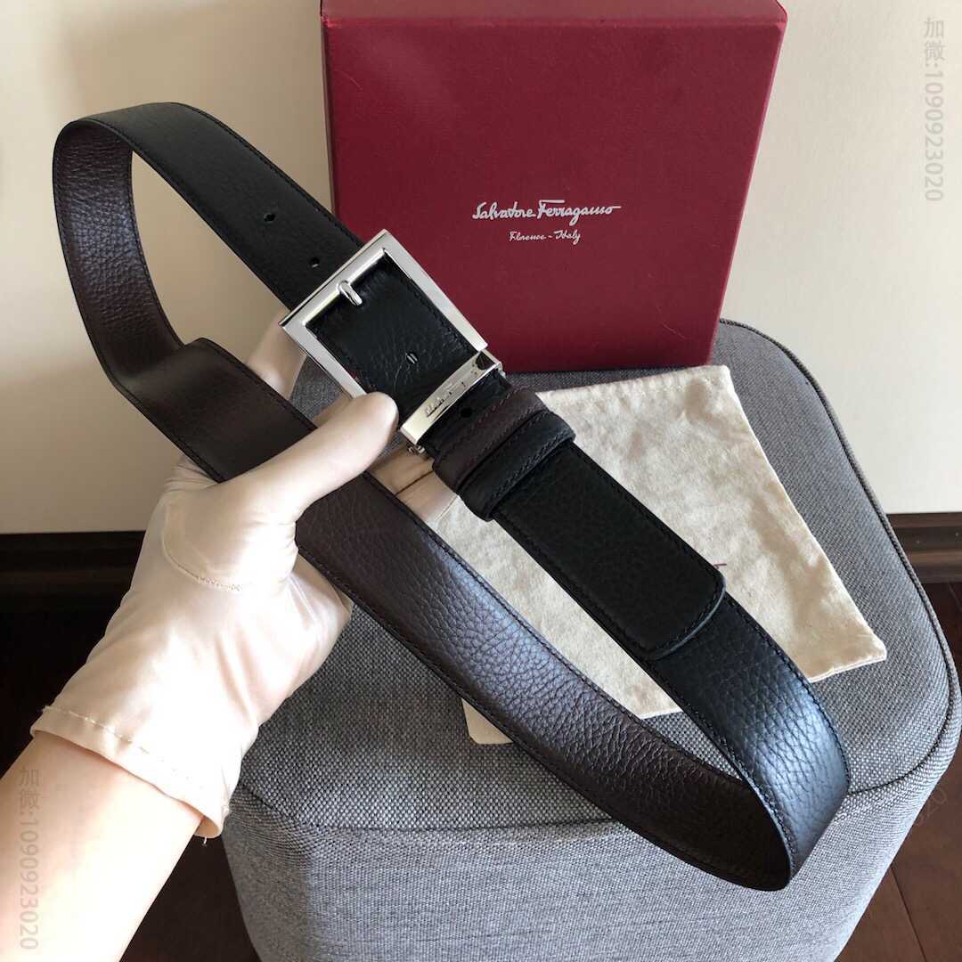 SalvatoreFerragamo菲拉格慕男士3.5cm精致针式扣，头层牛皮双面荔枝腰带