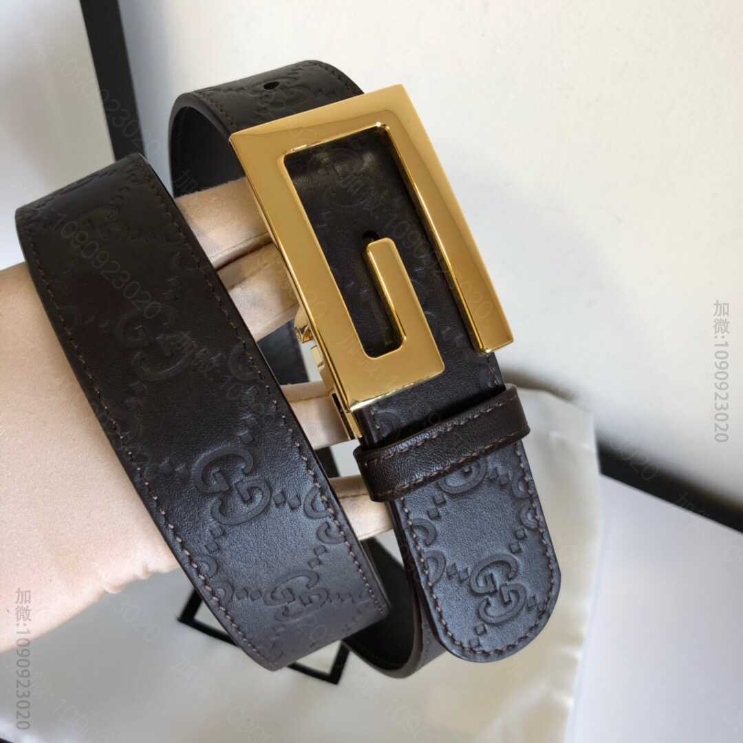 G家新款G旋转金属夹扣搭配头层牛皮压花腰带35mm