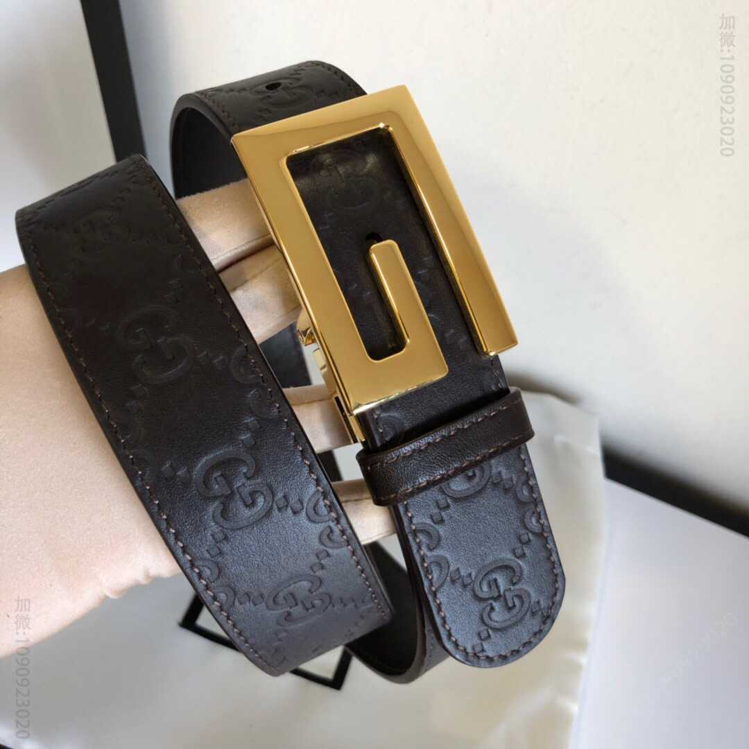 G家新款G旋转金属夹扣搭配头层牛皮压花腰带35mm