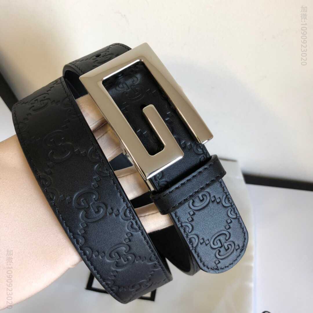 G家新款G旋转金属夹扣搭配头层牛皮压花腰带35mm