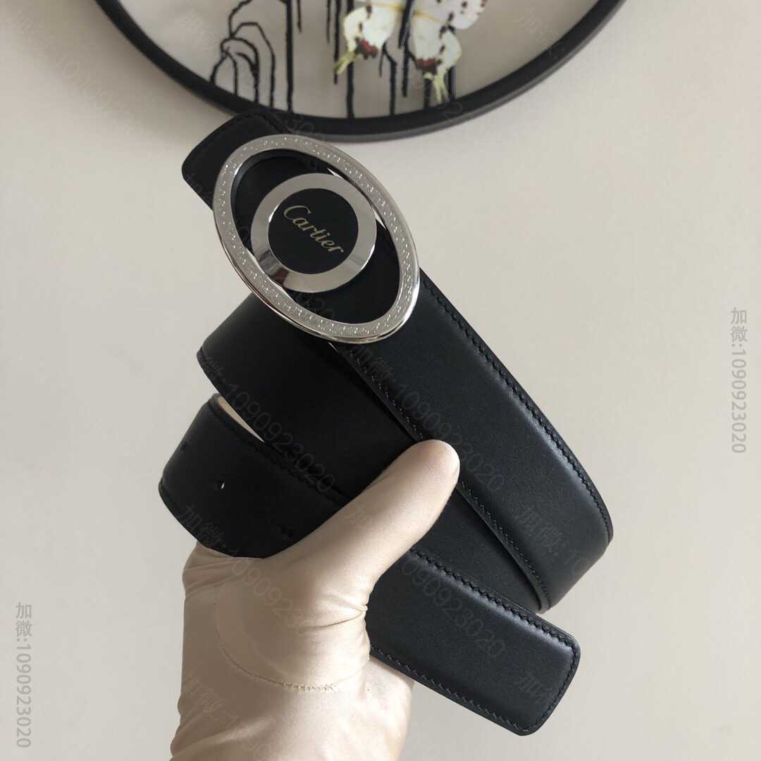 Cartier卡地亚精钢两面用翻转金属扣进口牛皮磨砂内里腰带3.5cm
