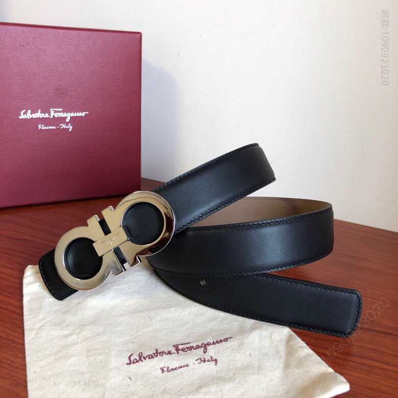 SalvatoreFerragamo菲拉格慕男士3.5cm专柜经典金属挂扣，进口双面头层牛皮腰带