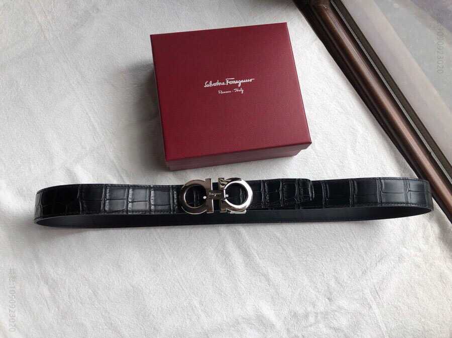 SalvatoreFerragamo菲拉格慕(意大利)进口牛皮精仿鳄鱼皮男士腰带3.5cm