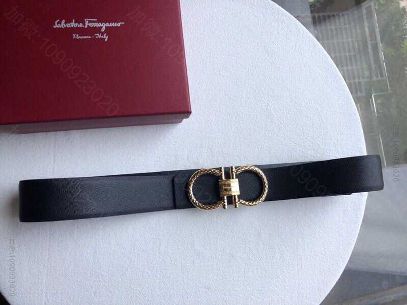 SalvatoreFerragamo菲拉格慕头层牛皮十字纹理男士3.8cm双...