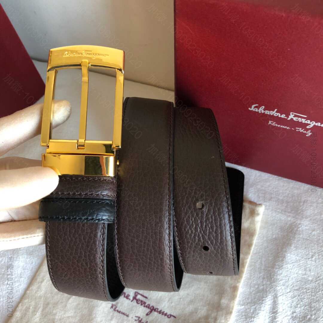 SalvatoreFerragamo菲拉格慕男士3.5cm精致针式扣，头层牛...