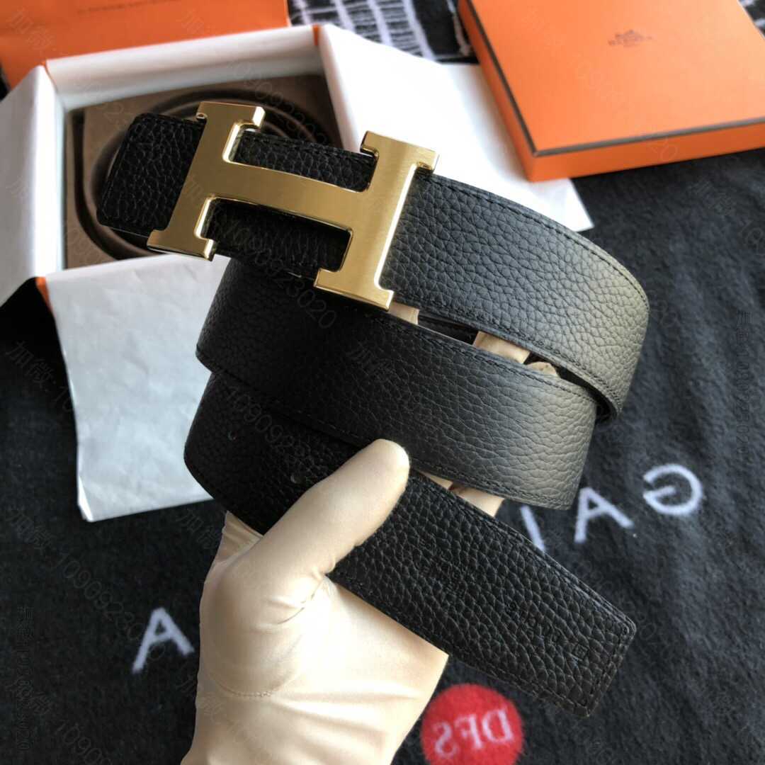 Hermes/爱马仕经典H拉丝金色/钯扣，进口togo皮小牛皮腰带38mm