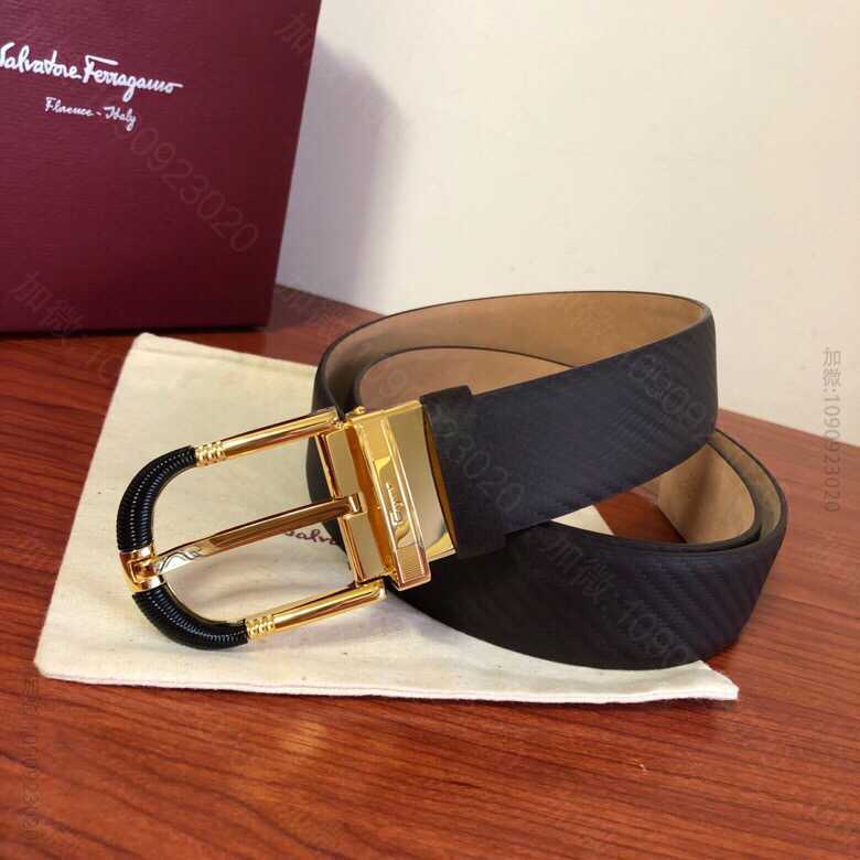 SalvatoreFerragamo菲拉格慕男士3.5cm精致针扣，头层牛皮...